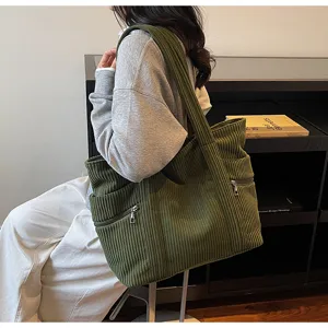 Retro Kordfaser Umhängetasche, Herbst Winter große Kapazität lässige Handtasche für Damen.