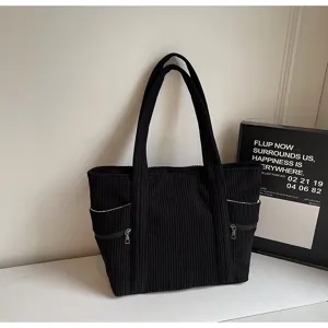 Retro Kord Shopper Tasche für Damen, große Umhängetasche, lässige Handtasche für Herbst und Winter.