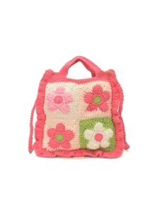 Graziosa borsa a tracolla da donna in maglia lavorata a uncinetto con fiori colorati casual