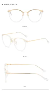Clear TR90 semi-metal optical glasses frame with stylish white gold details for daily wear.