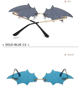 Gothic bat wing sunglasses rimless fashion eyewear unique street style sun glasses for women men