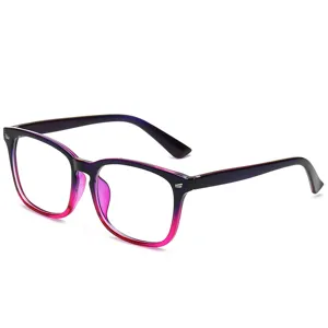 Gradient square anti-blue light glasses frame, stylish black and pink optical eyewear.