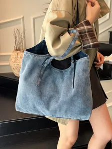 Vintage jeantote tsanta gia gynakes, megali casual tsanta omou gia kathimerini xrisi.