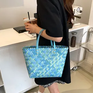 Womens Straw Woven Shoulder Bag Casual Tote Purse Large Capacity Handbag Japanese Style Daily Travel Shopping Bag