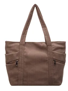 Retro braune Kord Shopper Tasche, große Kapazität Umhängetasche für Damen Hauptansicht.