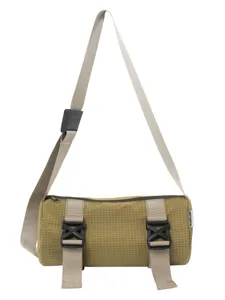 Casual grid cylindrical crossbody bag with adjustable strap and durable outdoor design for travel.