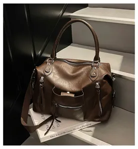 Vintage PU leer tote tas grote capaciteit casual schouder messenger tas voor op reis.