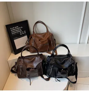 Retro PU leer grote capaciteit casual schoudertas unisex reizen shopper tote tas.