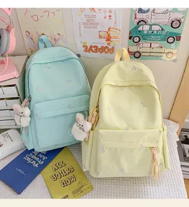 Mochila escolar bonita con bordado de lazos, gran capacidad para jóvenes estudiantes.