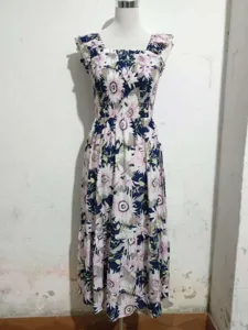 Floral print ruffle sleeve tiered long dress for women, casual summer beach maxi dress.