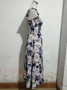Floral rayon slip dress with ruffle straps and cinched waist for women fine detail.