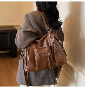 Retro PU grote capaciteit shopper, casual schoudertas met meerdere zakken.