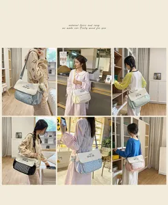 Bolso cruzado de lona a cuadros para estudiantes, bolso bandolera de estilo dulce.