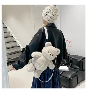 Zaino con orsetto di peluche carino per bambini e donne, borsa a tracolla morbida e carina.