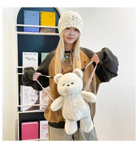 Zaino morbido in peluche per bambini e donne, borsa a tracolla con bambola di cartone animato.