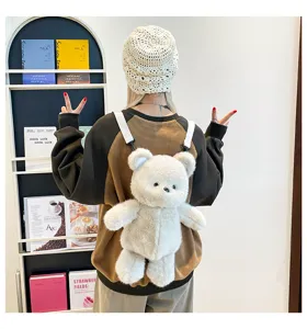 Simpatico zaino in peluche orso per bambini e donne, borsa scolastica animale cartone.