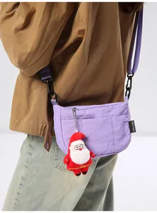 Lila Umhängetasche für Damen koreanischer Harajuku Stil minimalistische Karo Handtasche mit Anhänger