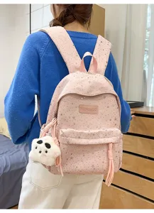 Sac à dos d'école rose motif étoiles pour étudiants, grande capacité, sac mignon.