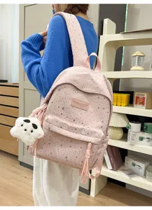 Sac à dos rose motif étoiles grande capacité cartable mignon pour étudiantes adolescentes