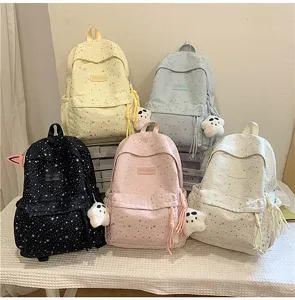 Joli sac à dos scolaire imprimé d'étoiles pour filles, grand sac de cours décontracté.