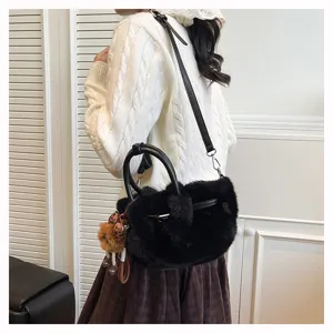 Women plush bucket bag winter soft fluffy shoulder bag stylish crossbody bag for daily commute