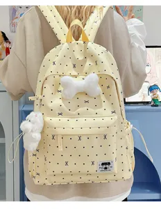 Niedlicher Cartoon-Studentenrucksack mit grossem Fassungsvermögen, Punkten und Plüschdekor.
