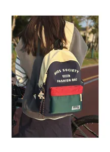 Farbblock Student Rucksack grosse Kapazitaet freizeit Schultasche fuer taeglichen Gebrauch