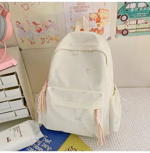 Mochila escolar bonita bordada con lazos gran capacidad bolsa de libros para uso diario