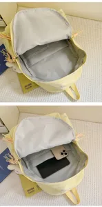 Mochila escolar para estudiantes de gran capacidad con lazo lindo amarillo casual ligero