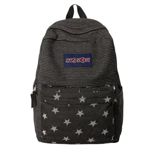 Canvas backpack with striped top and star front pocket, large student school bag.