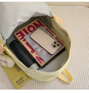 Gran capacidad linda mochila de estudiante con lazo bolso de lona elegante para chicas