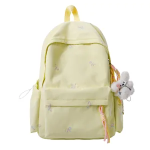 Mochila de estudiante de gran capacidad con bordado de lazo lindo para uso diario