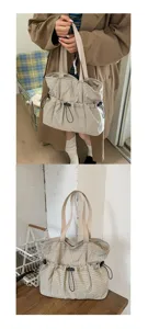 Koreanische minimalistische Karomuster Falten große Handtasche, modische Umhängetasche.