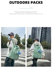 Grand sac à dos de voyage outdoor pour étudiants et randonnée, cartable vert casual.