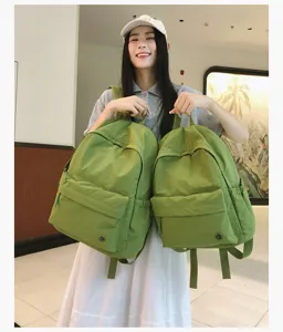 Sac à dos en toile décontracté pour femme étudiante cartable simple vert sac de voyage