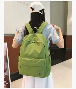Sac à dos en toile vert décontracté pour femme école voyage sac de jour esthétique