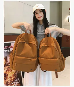 Sac à dos marron style collège décontracté pour étudiants, grand et petit sac à double épaule
