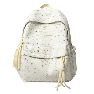 Sac à dos en toile imprimé étoiles mignon pour fille, sac d'école décontracté grande.