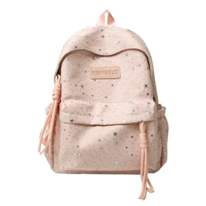 Sac à dos rose avec motif d'étoiles mignon sac d'école grande capacité cartable décontracté fille.