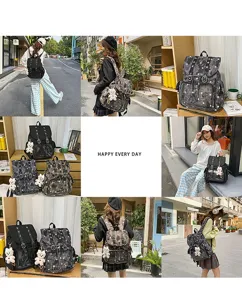 Λεπτομέρεια σχολικής τσάντας παραλλαγής Harajuku, μεγάλη χωρητικότητα για μαθητές.