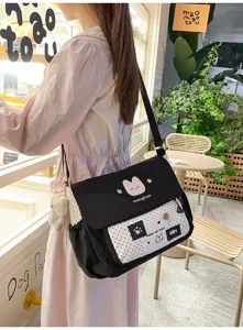 Cute color-matching canvas messenger shoulder bag for students, ideal daily tutoring bag.