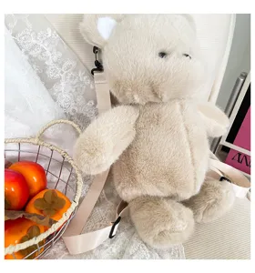 Simpatico zaino in peluche a forma di orsetto per donne e bambini, borsa morbida.