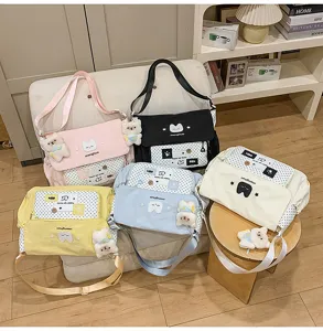 Canvas shoulder bag student messenger bag cute polka dot crossbody bag multi-color casual bag
