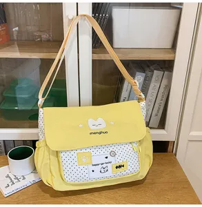Canvas cross body bag for girls student cute yellow shoulder bag satchel school book bag