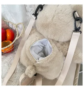 Zaino in peluche orso beige soffice simpatico borsa scuola bambola bambini donne uso quotidiano