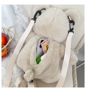Zaino in peluche orsetto morbido simpatico borsa da scuola cartone beige dettaglio