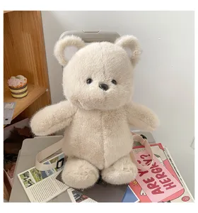 Zaino morbido in peluche a forma di orsetto per bambini e donne, borsa scolastica carina.