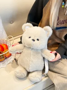 Morbido Zaino Orsetto di Peluche per Bambini e Donne Forma Animale Peluche Giocattolo Borsa Scuola Zaino Casual Viaggio Beige