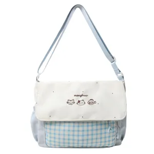 Lindo bolso de hombro a cuadros azules para estudiantes, estilo dulce bolsa escolar.