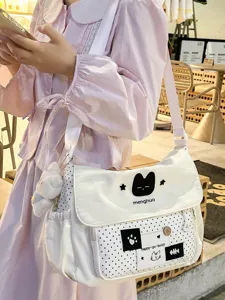 Cute color-blocking canvas messenger shoulder bag for students, stylish school crossbody.